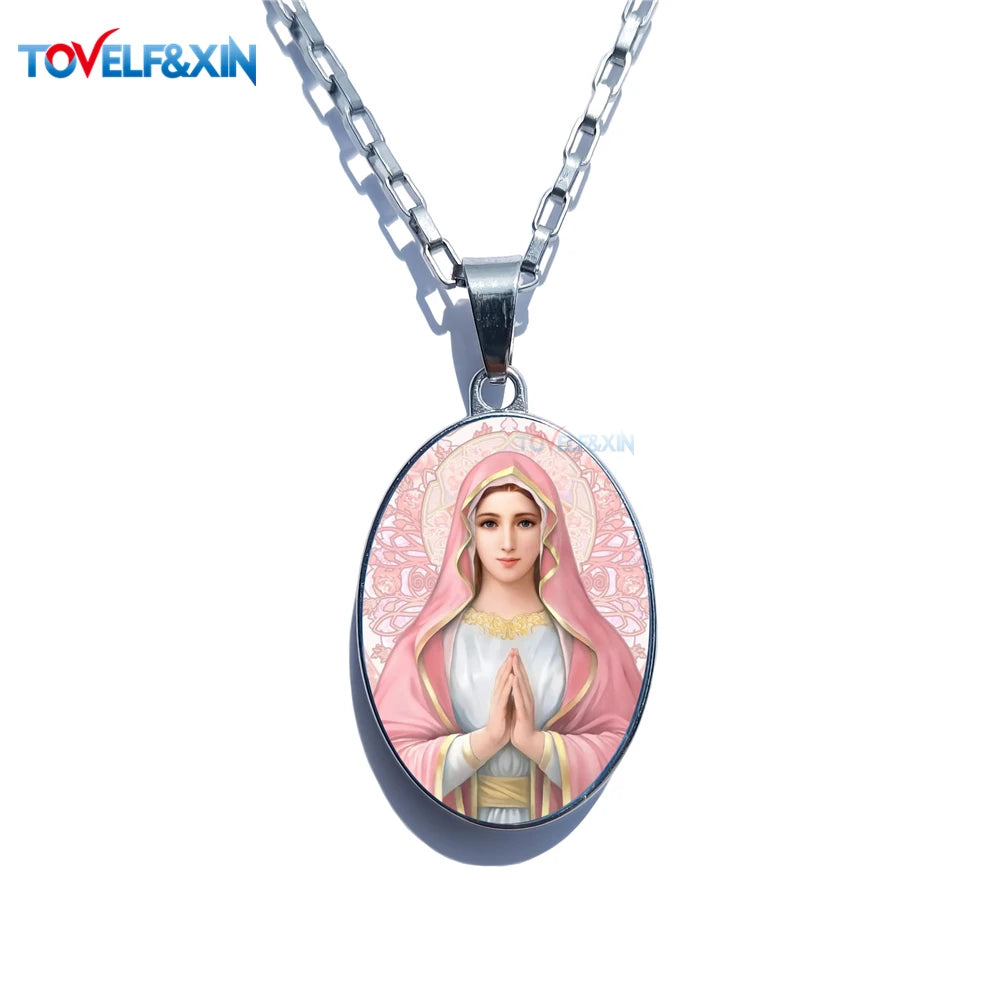 Jesus & Maria Double-Sided Pendant Necklace – Stainless Steel Christian Jewelry Gift - Image 11
