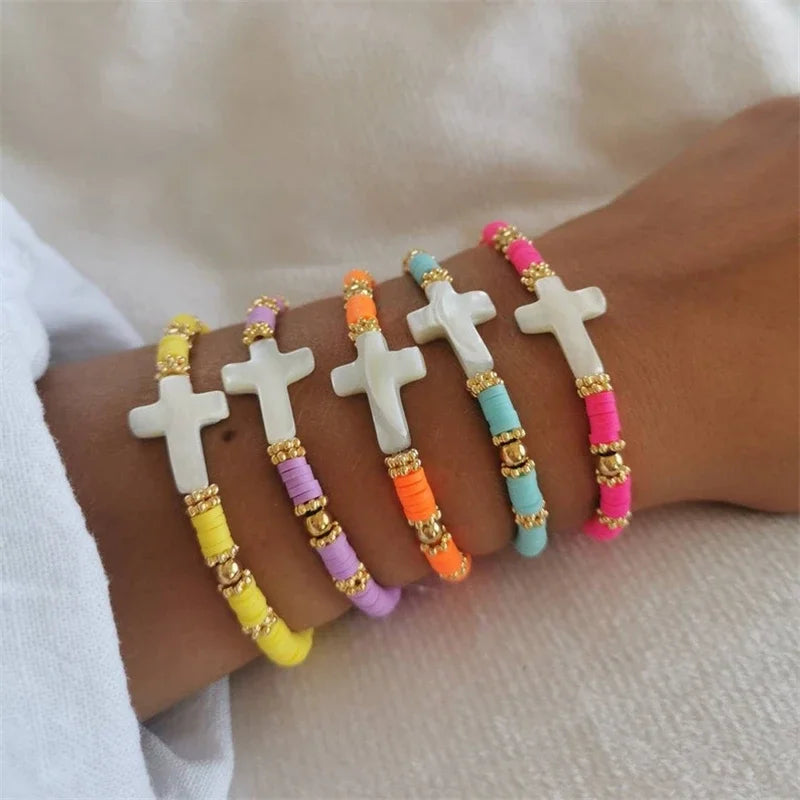 CCGOOD Christian Cross Bracelet for Women – Stretch Faith Bracelet with Boho Polymer Clay Beads - Image 4
