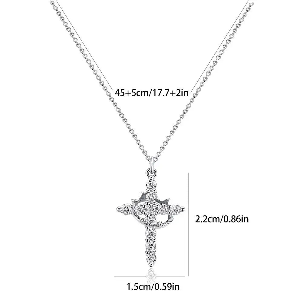 14K Gold Plated Cross & Crown Rotatable Necklace – Cubic Zirconia Pendant Jewelry for Women - Image 6