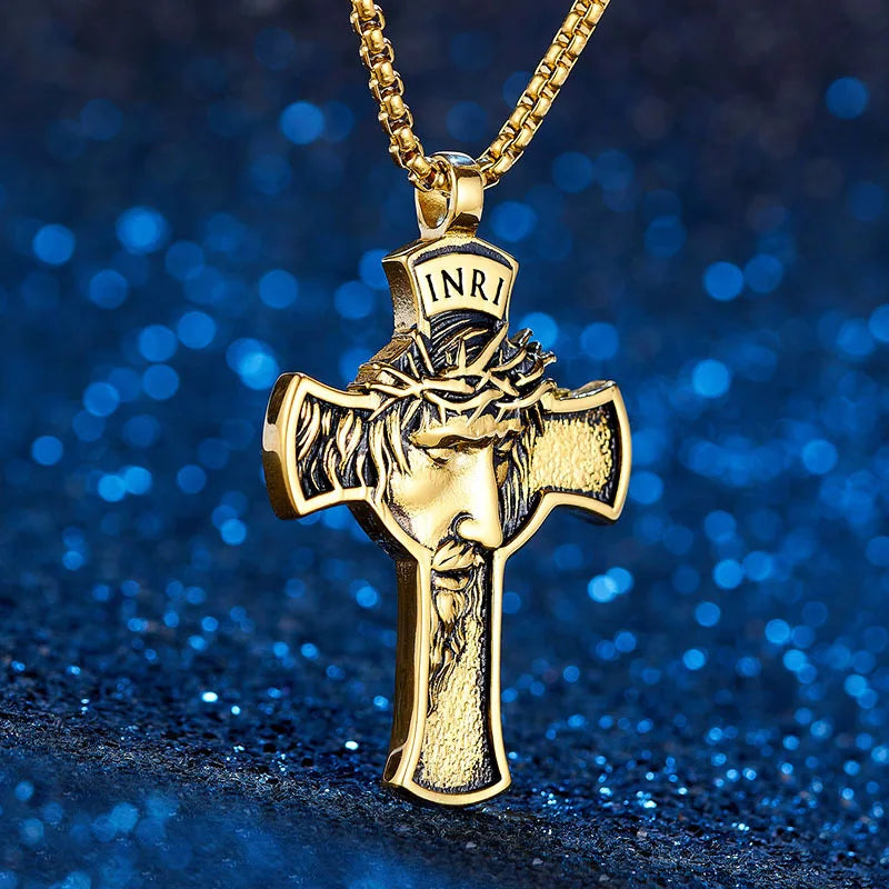 INRI Jesus Cross Religious Amulet Necklace – Stainless Steel Pendant for Men & Women - Image 4