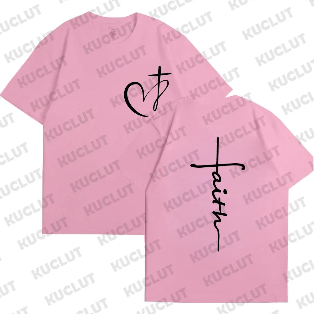 Heart Cross Print Christian T-Shirt - Image 10