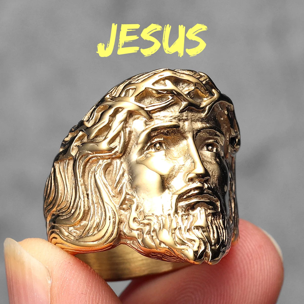 316L Stainless Steel Menโs Christian Jesus Face Ring - Image 12