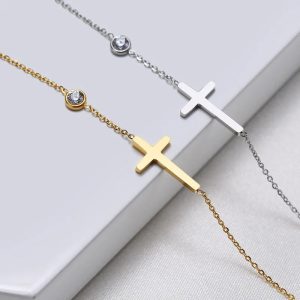 Huitan Fashion Cross Bracelet – Thin Link Chain for Women, Stylish Daily Christian Jewelry