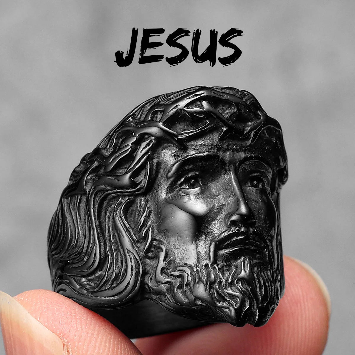 316L Stainless Steel Menโs Christian Jesus Face Ring - Image 7
