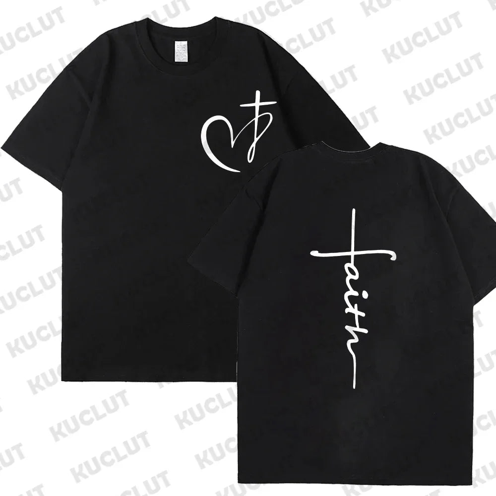 Heart Cross Print Christian T-Shirt - Image 14