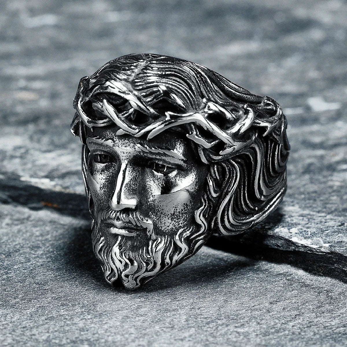 316L Stainless Steel Menโs Christian Jesus Face Ring